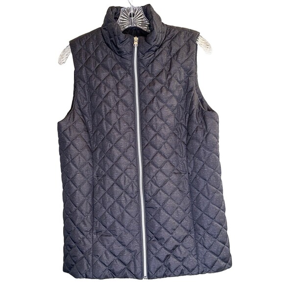 Banana Republic Women's Quilted Puffer Vest S Charcoal Gray Sleeveless Zip Up - Picture 1 of 7